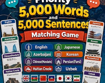 Priority 5000 Words 5000 Sentences Matching Game - Learn English, Azerbaijani, Chinese, Haitian Creole, Japanese, Korean, Persian, Uzbek