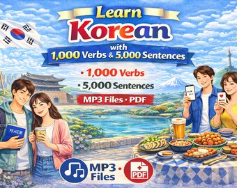 Learn Korean with 1,000 Verbs, Conjugation, 5,000 Sentences(MP3 & PDF)