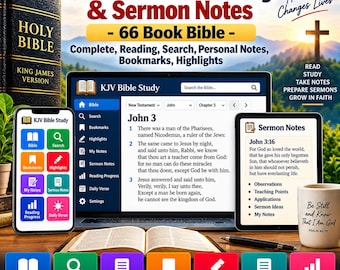 KJV Bible Study & Sermon Notes - Complete 66-Book Bible Complete, Reading, Search, Personal Notes, Bookmarks, Highlights