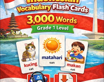 Indonesian Vocabulary Flash Cards, 3,000 Words, Grade 1 Level (MP3 Audio, PDF Download)