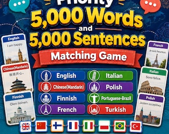Priority 5000 Words, Sentences Matching Game Learn English, Mandarin Chinese, Finnish, French, Italian, Polish, BrazilianPortuguese, Turkish