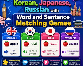 Learn English, Korean, Japanese, Russian with 5000 Word and 5000 Sentence Matching Games