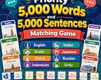 Priority 5,000 Words and 5,000 Sentences Matching Game - Learn English, Arabic, Dutch, Indonesian, Italian, Japanese, Russian, and Urdu