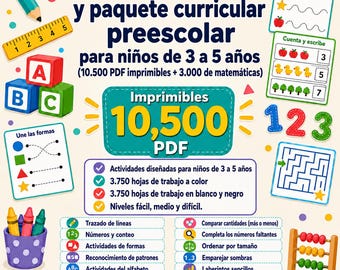 Spanish - Preschool Worksheets & Curriculum Bundle for Ages 3–5(Printable 7,500 PDFs + Math 3,000)