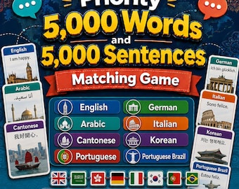 Priority 5000 Words 5000 Sentences Matching Game-Learn English, Arabic, Cantonese, German, Italian, Korean, Portuguese, Brazilian Portuguese