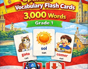 Spanish Vocabulary Flash Cards, 3000 Words, Grade 1 (MP3 Audio, PDF Download)
