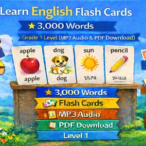 English Vocabulary Flash Cards, 3000 Words, Grade 1 Level (MP3 Audio, PDF Download)