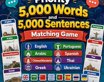 Priority 5,000 Words 5,000 Sentences Matching Game - Learn English, Arabic, Mandarin Chinese, Greek, Portuguese, Spanish, Thai, Ukrainian