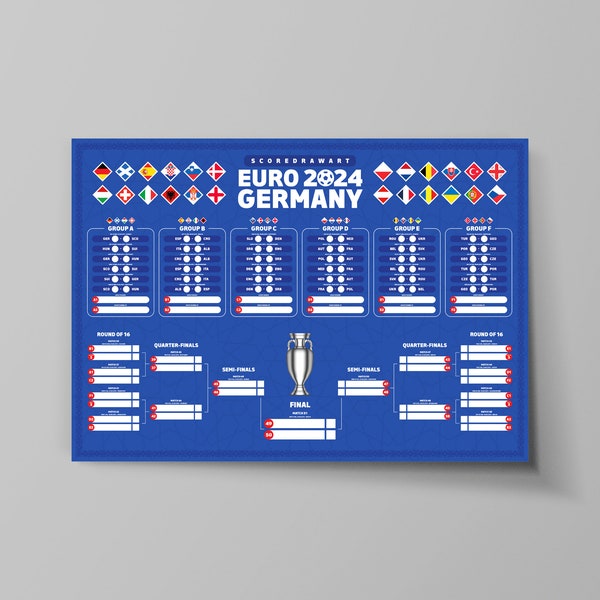 EM 2024 (A2) - Spielpläne, Termine, Spielplan, Fußball, Poster, England, Deutschland, Italien, Spanien, Frankreich, Euro