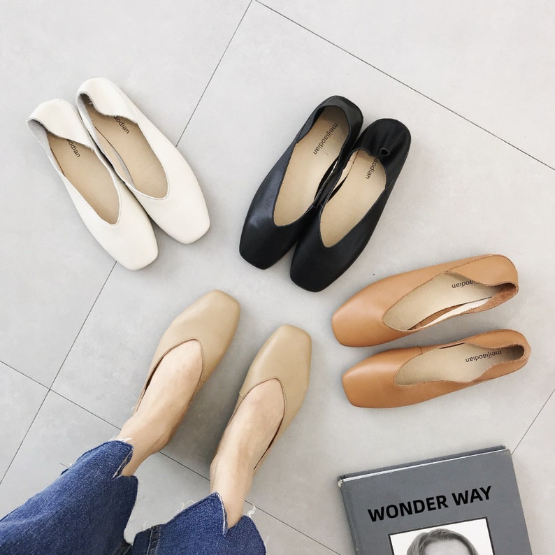 Women Soft Leather Flats Shoe | Square toe leather Flats | Leather Slip on | Vintage Slip on | Minimalist Flats | Handmade comfortable Flats