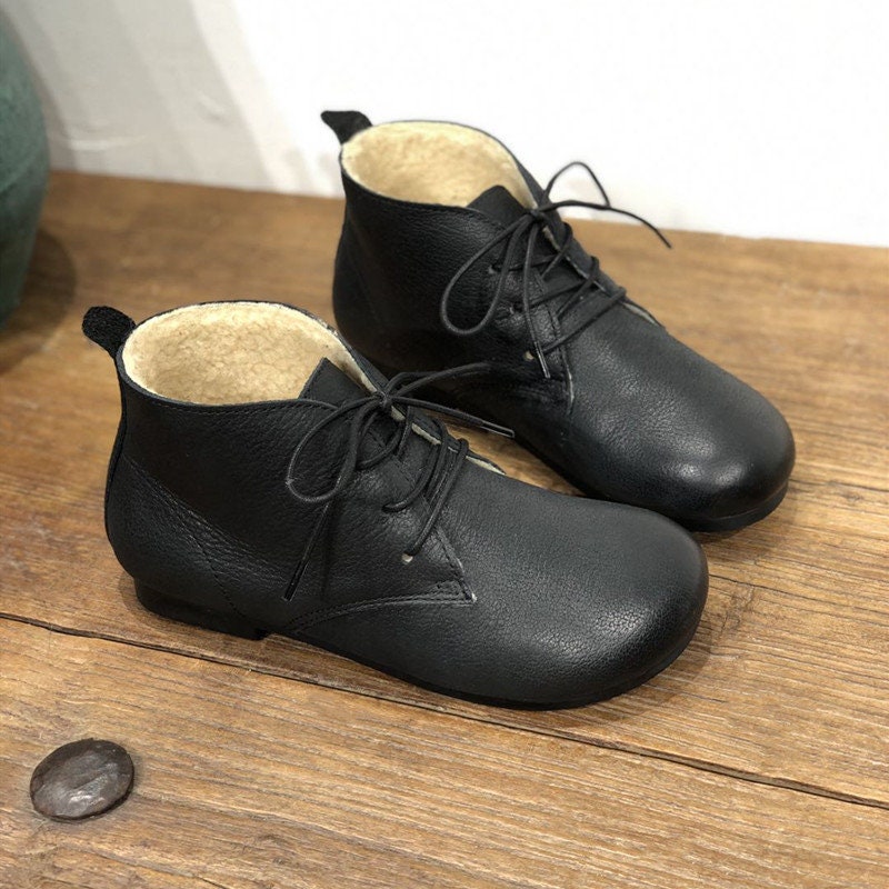 Handmade Women Leather Tie Shoes Leather Ankle Boots Big Etsy