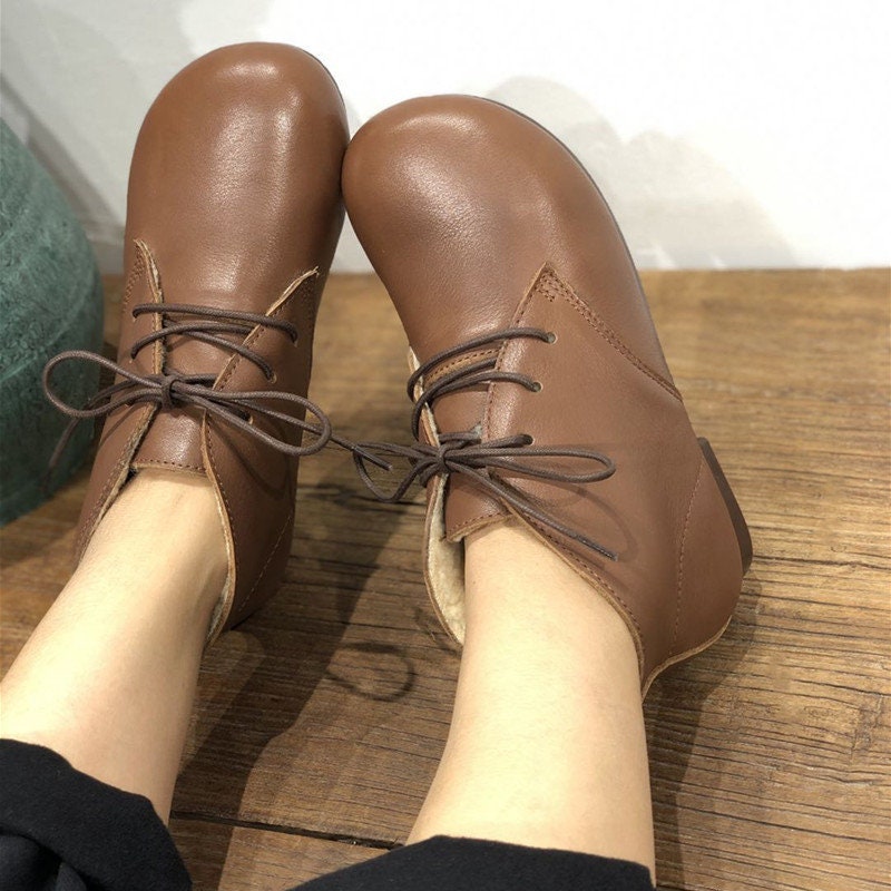 Handmade Women Leather Tie Shoes Leather Ankle Boots Big Etsy