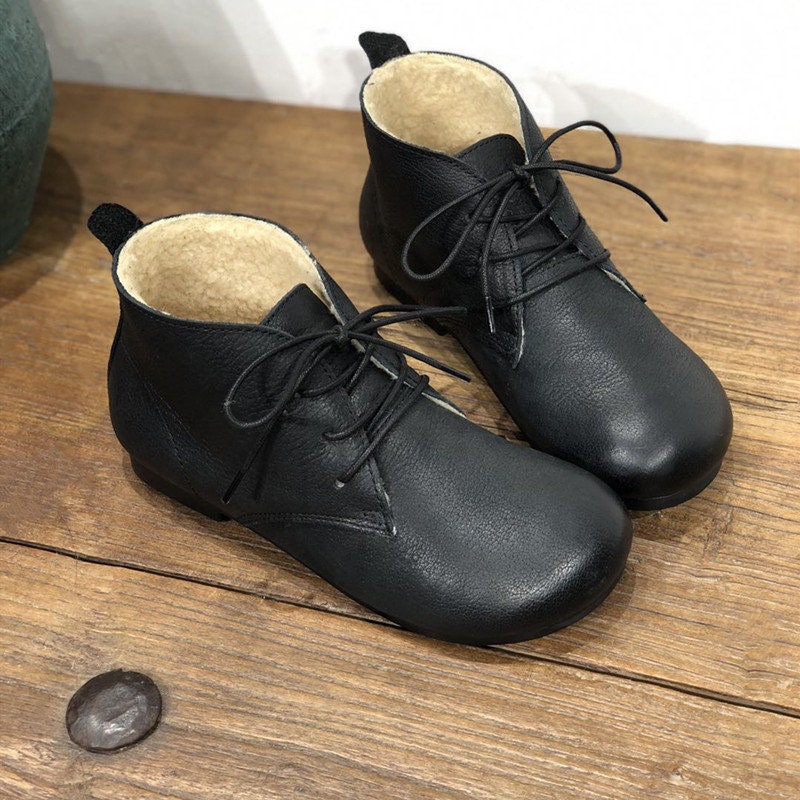 Handmade Women Leather Tie Shoes Leather Ankle Boots Big Etsy