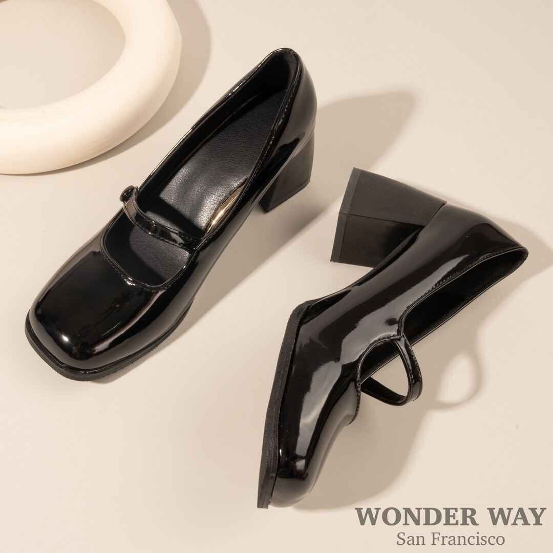 Mary Jane Block Heels Women Vintage Block Heels Square Toe Block Heels