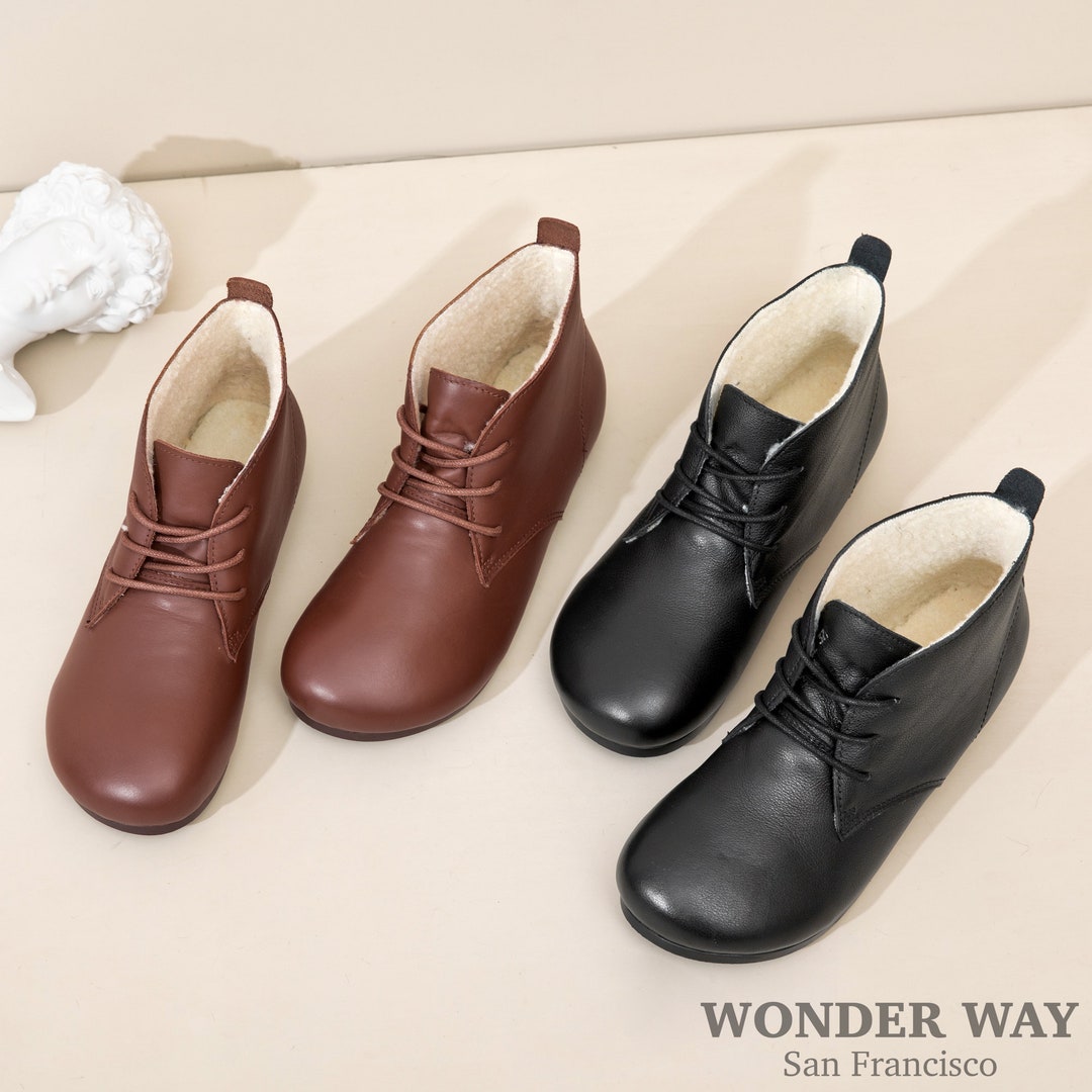 Handmade Women Leather Tie Shoes Leather Ankle Boots Big Toe Boots