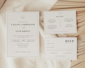 Minimalist Wedding Invitation Set | Instant Download | Modern & Simple Editable Template | Invite, RSVP, Details | SET OF 3