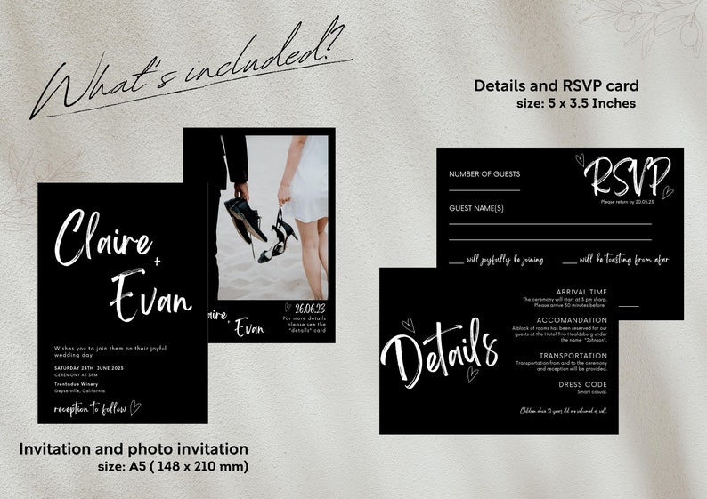 Black and White Wedding Invitation Photo Wedding Invitation Editable