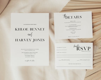 Modern Minimalist Wedding Invitation Template | Simple Wedding Invitation Set | Elegant Wedding Invites | Editable Template | SET OF 3