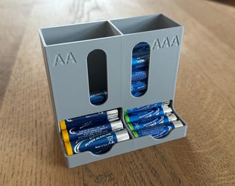3D Printed Battery Holder Organizer | AA & AAA Battery Storage Bin | Countertop Battery Dispenser | Home Organization | Desk Storage