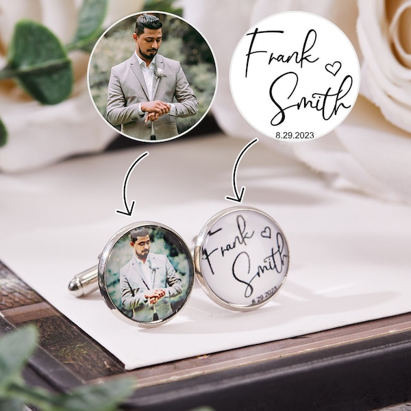 Personalisierte Foto-Manschettenknöpfe für Bräutigam, individuelle Erinnerungs-Foto-Manschettenknöpfe, Männer Geschenk, Groomsman Foto-Manschettenknöpfe, Hochzeit Manschettenknöpfe, Papa-Bräutigam-Geschenk