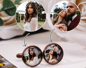 Gemelos de fotos de recuerdo de boda, gemelos de fotos personalizados, gemelos de imagen personalizados, gemelos de padre del novio, regalo de boda para hombres, regalo de marido