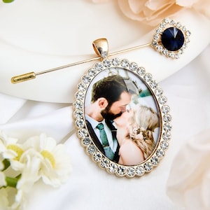 Personalized Wedding Photo Charms Custom Wedding Pin For Groom Wedding Memory Bouquet Charm Groom Gift Wedding Brooch Gift Something Blue