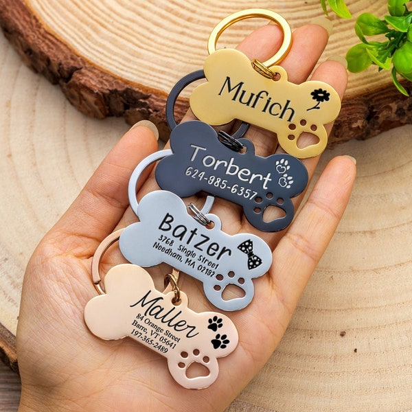 Dog Name Tag, Bone Dog Tag Personalized Dog Tag for Dogs, Engraved Dog Tag, New Puppy Gifts, Rose Gold Black Silver Dog Tag ,Cat Tag