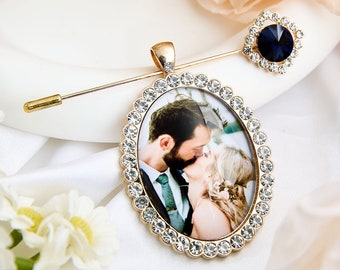 Personalisierte Hochzeit Foto Charms Benutzerdefinierte Hochzeit Pin für Bräutigam Hochzeit Memory Bouquet Charme Bräutigam Geschenk Hochzeit Brosche Geschenk etwas Blau