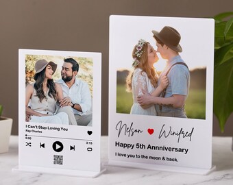 Custom Picture Song Acrylic Plaque,Personalized Music Plaque With Stand,Photo Song Frame,Memorial Plaque,Valentine's Day Gift For Couple