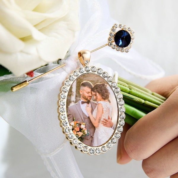 Custom Wedding Memory Bouquet Charm Personalized Photo Charm For Groom Boutonniere Wedding Memorial Pin Wedding Groom Gift Memorial Keepsake