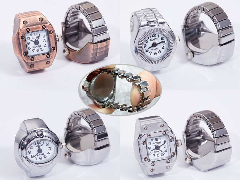 Gegraveerde vintage horlogering, gepersonaliseerde jaren 90 Y2K vingerring, aangepaste horlogering voor mannen vrouwen, verstelbare jaren 2000 horlogering, mini-ringklok afbeelding 9