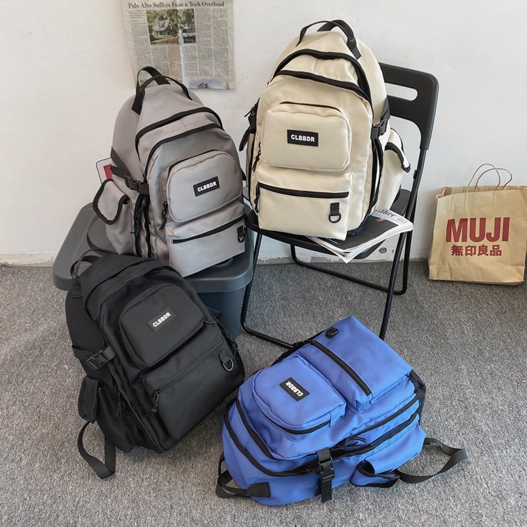 Canvas Backpack School Bagvintage Simple Solid Color Canvas Etsy