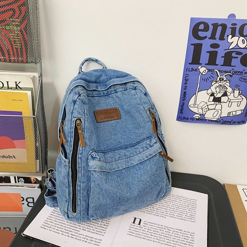 Vintage Denim Backpack Bag Soft Jeans Bag Unisex Denim Etsy