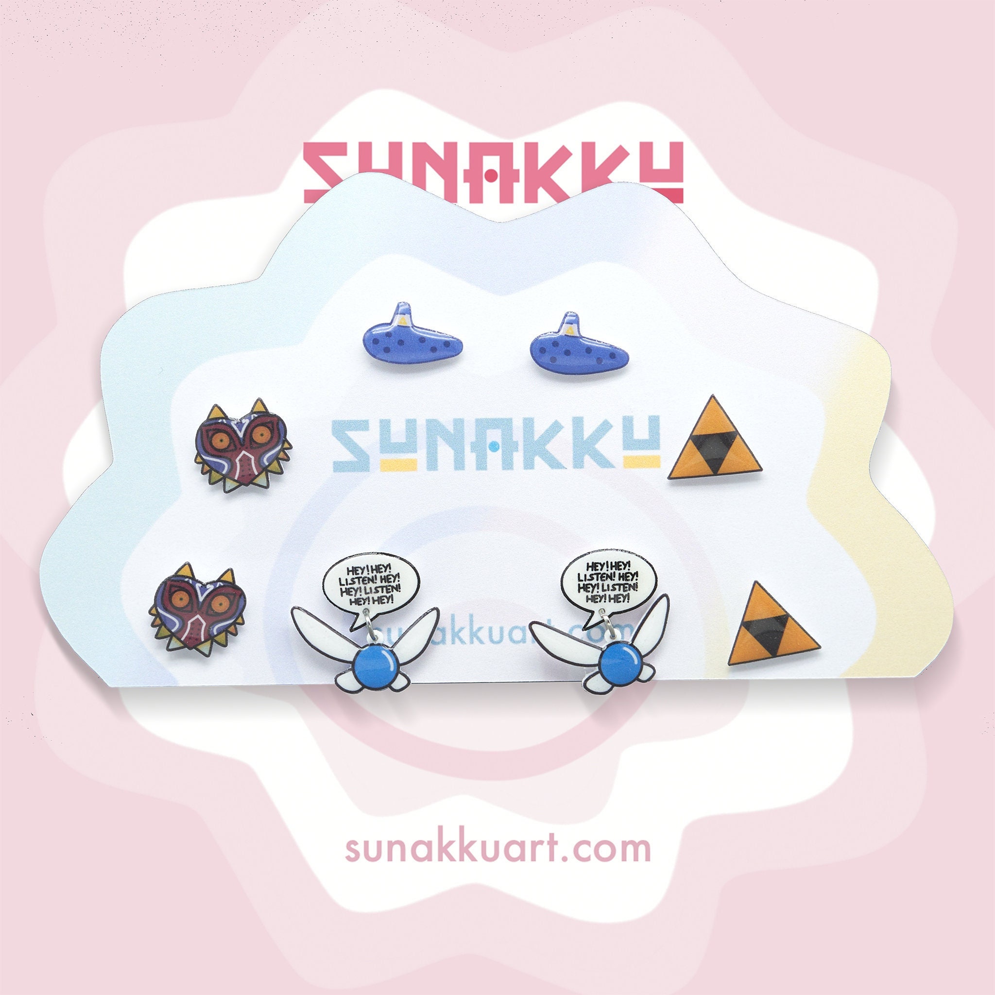 Fairy Navy, Majoras Mask, Ocarina, Triforce Stud Earrings-Legend of Zelda Earring-Zelda Jewelry-Geek-Zelda Link-Triforce Zelda Master Sword