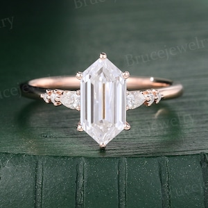 IGI Certified Elongated hexagon lab grown diamond Engagement ring Rose gold Pear Moissanite ring Diamond Bridal ring Unique marriage ring