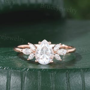 Pear cut Moissanite Engagement ring Unique Bridal ring solid rose gold ring marquise cut Diamond ring Vintage wedding ring anniversary ring