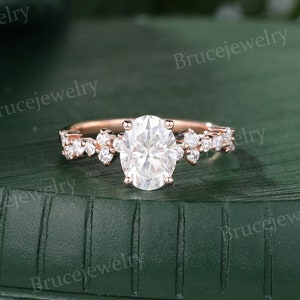 Oval cut Moissanite Engagement ring Vintage Rose gold Oval Moissanite ring Diamond Cluster Wedding ring Anniversary ring for Women