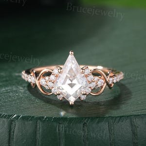 Kite cut Moissanite Engagement ring twisted band Bridal ring rose gold Diamond ring half eternity band Promise ring Anniversary ring