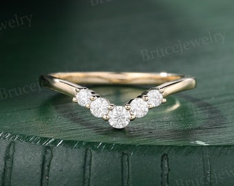Moissanite geschwungener Ehering Vintage 585er Gelbgold 585er Gelbgold einzigartiges Diamant-Matching-Band Versprechen Jubiläumsband für Frauen