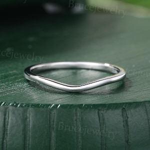 Simple curved wedding band Vintage white gold ring Plain gold band Dainty women matching ring Stacking band wedding ring Promise ring