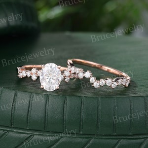 Oval cut Moissanite Engagement ring set Vintage Rose Gold Bridal ring set Diamond wedding ring set for Women Promise Anniversary ring