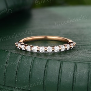 Half Eternity Moissanite trouwring vintage 14k roségouden trouwring diamant stapelen band delicate belofte verjaardag band voor vrouwen