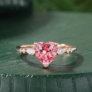 Heart cut Pink Sapphire Engagement ring diamond ring Vintage rose gold ring Unique Pear shaped moissanite ring Bridal ring Anniversary ring
