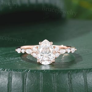 Pear shaped Moissanite Engagement ring Unique Bridal ring Vintage rose gold ring Marquise Diamond ring Promise ring anniversary ring
