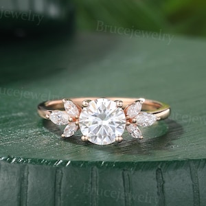 Moissanite Engagement ring Unique Marquise cut Diamond ring Bridal ring Vintage rose gold wedding ring Promise ring Anniversary ring