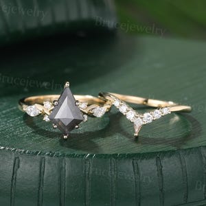 Drachenförmige Salz und Pfeffer Diamant-Verlobungsring-Set Vintage Gelbgold Moissanit Brautring Zierlicher Diamantring Jubiläumsring