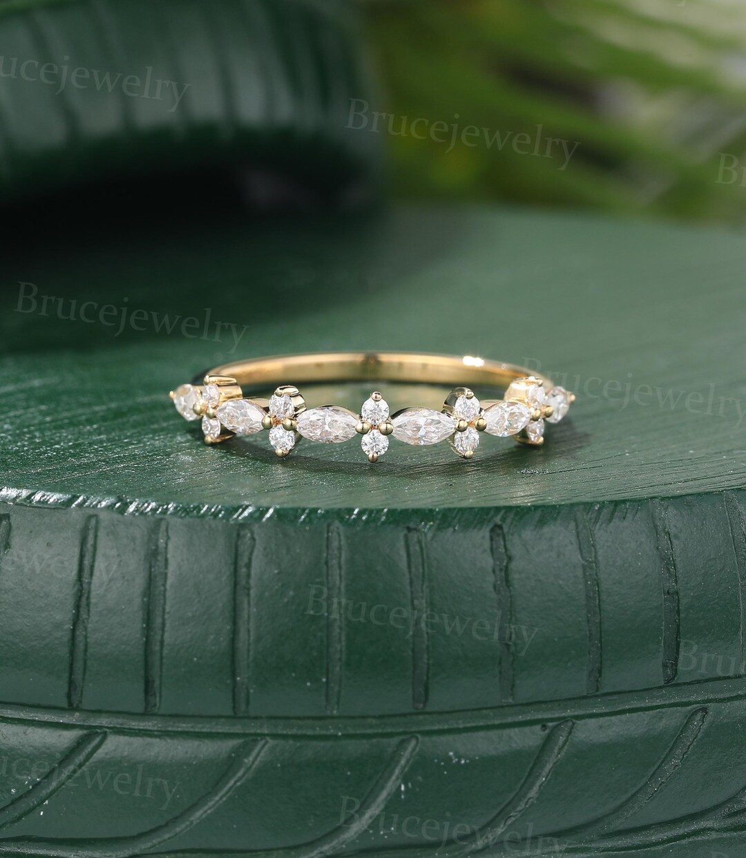 Half Eternity Moissanite Wedding Band Vintage 14k Yellow Gold Wedding ...
