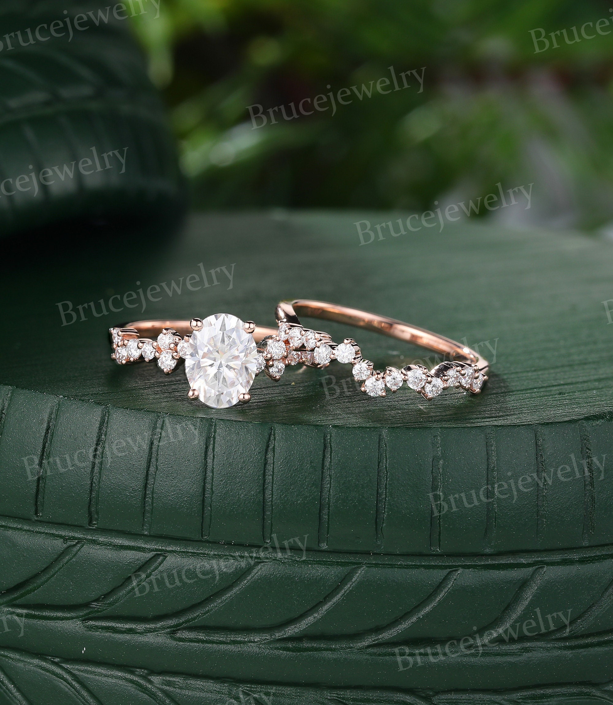 Rose Gold Bridal Ring, Modern Wedding Set for Women ADLR383S