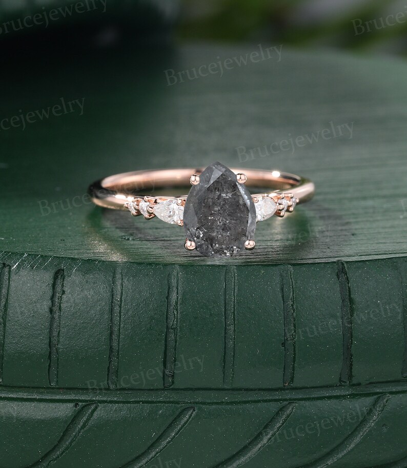 Pear Shaped Salt and Pepper Diamond Engagement Ring Vintage Etsy