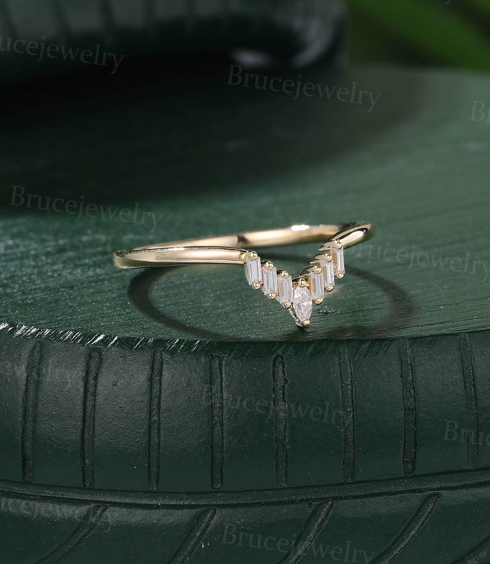 Marquise Cut Moissanite Wedding Band Vintage Yellow Gold Wedding Band ...